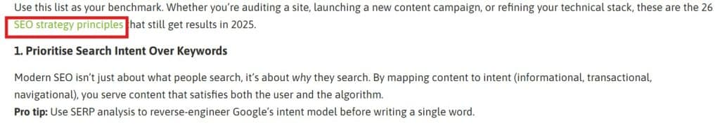 Screenshot showing contextual link