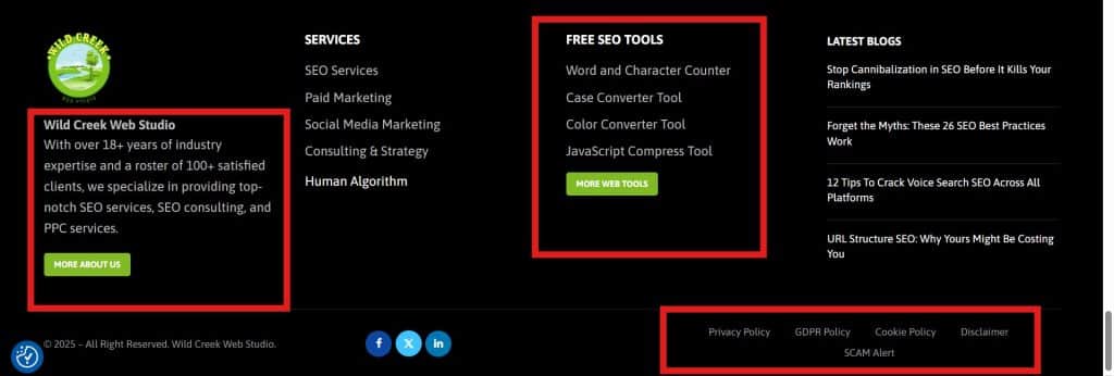 Screenshot showing footer link
