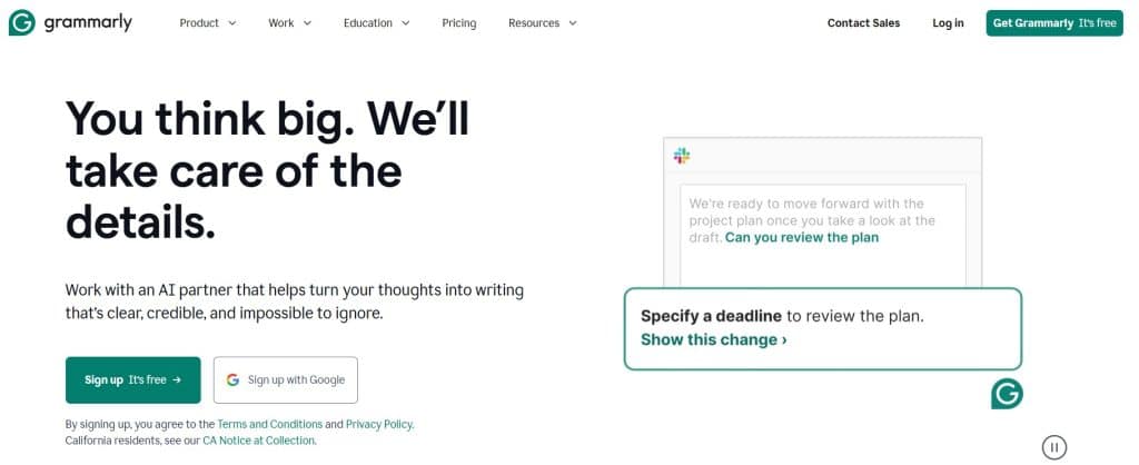 Grammarly home page