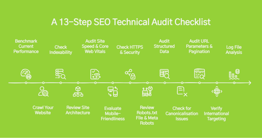 Infographic on how to perform technical seo audit