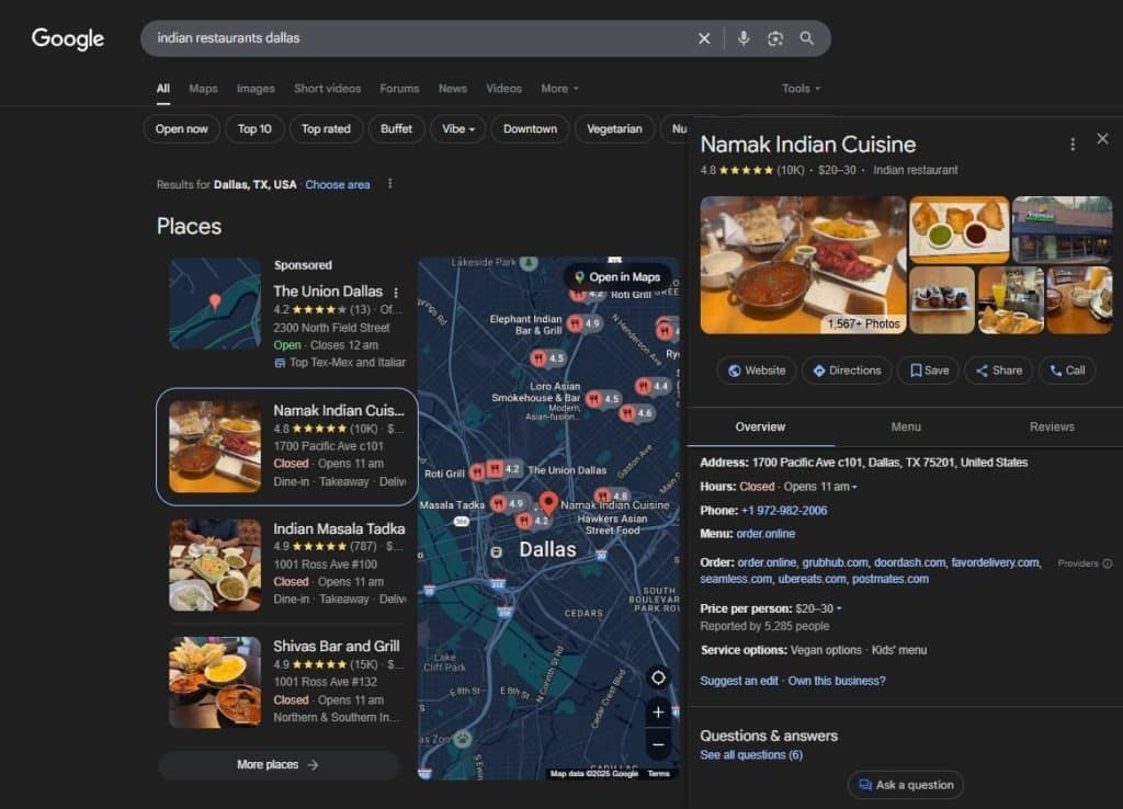 Screenshot of an optimised Google Business Profile