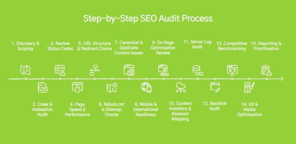 Infographic on step by step SEO audit process
