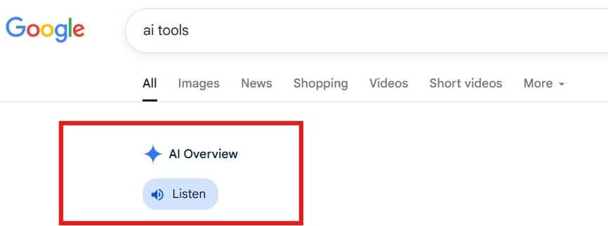 AI overview in Google page