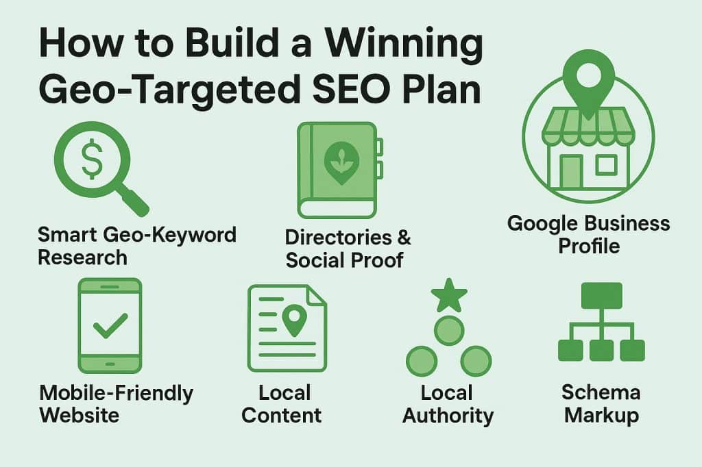 Infographic showing how to Build a Winning Geo Targeted SEO Plan