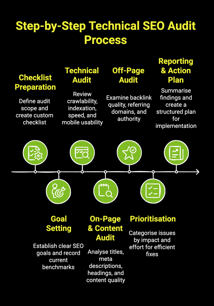 What Is an SEO Audit? Your First Step Toward Higher Google Rankings 3 Infographic on step by step technical SEO audit process