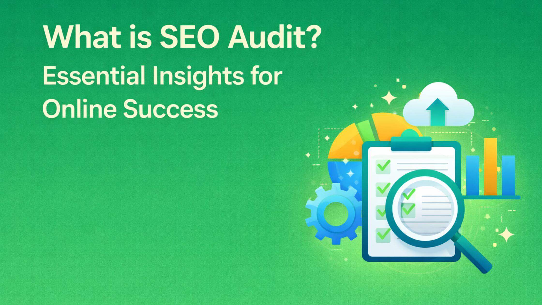 SEO audit banner with checklist and growth icons