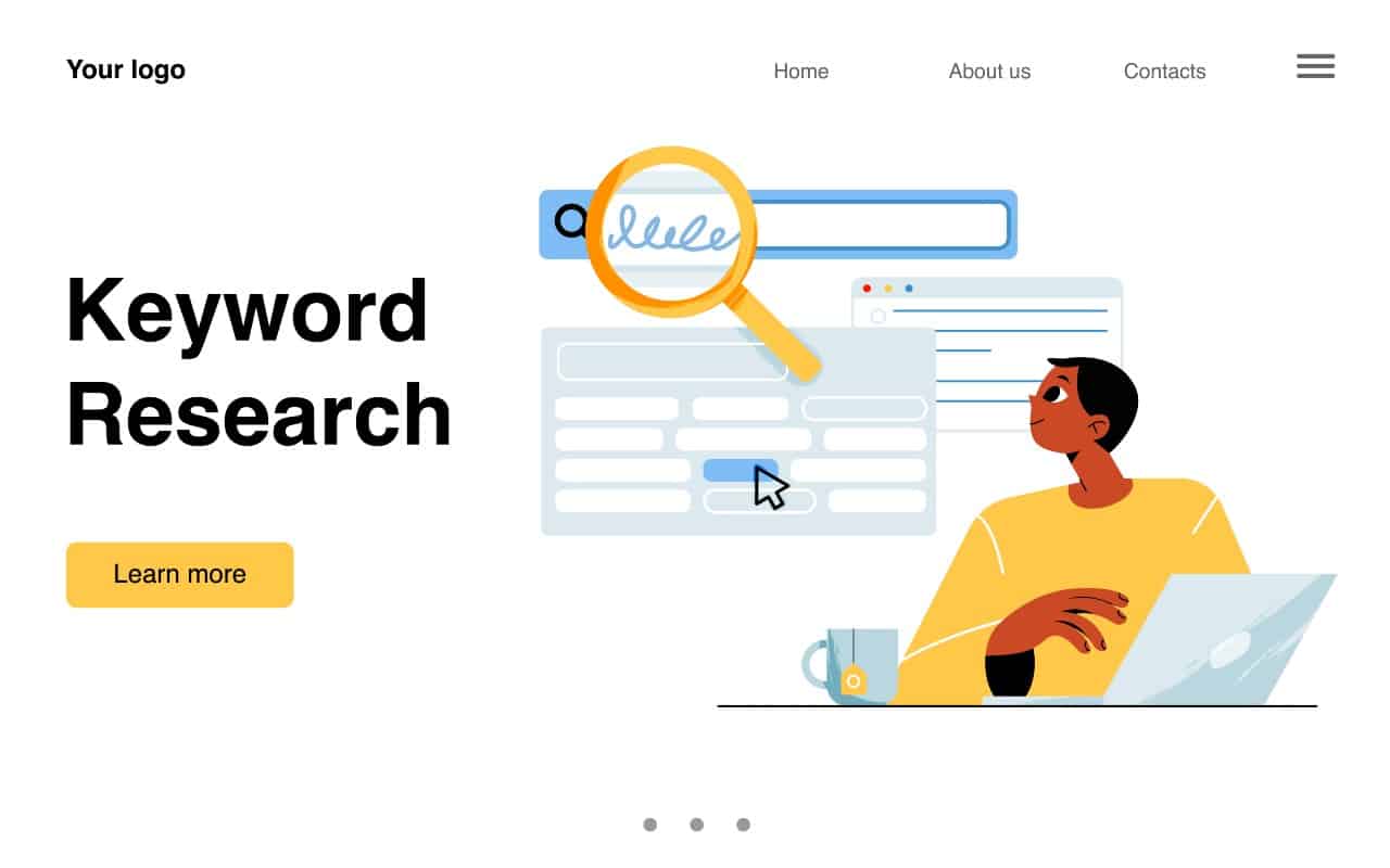Illustration of a woman performing keyword research