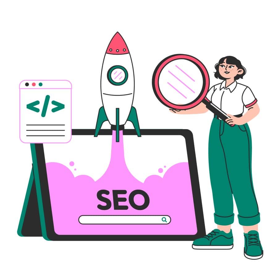 Illustration of a woman working on SEO