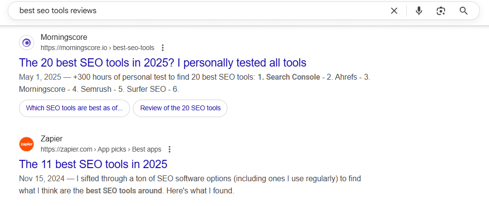 Screenshot of Review Keywords