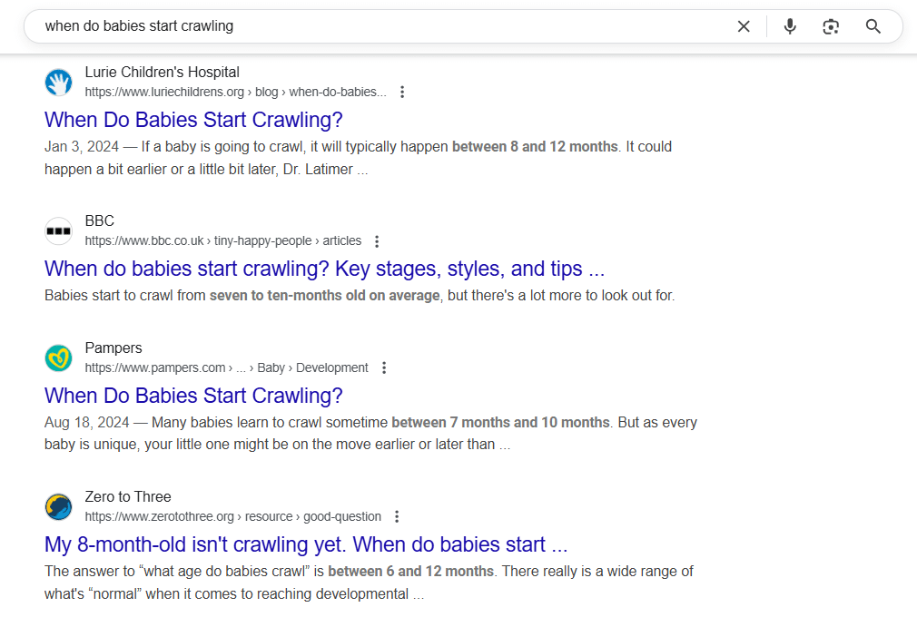 Screenshot of an Informational Keyword