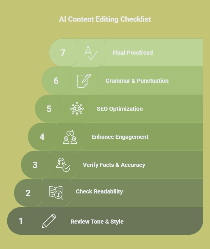 Is AI Content Editing Enough Without the Human Touch? 2 Infographic of AI content editing checklist