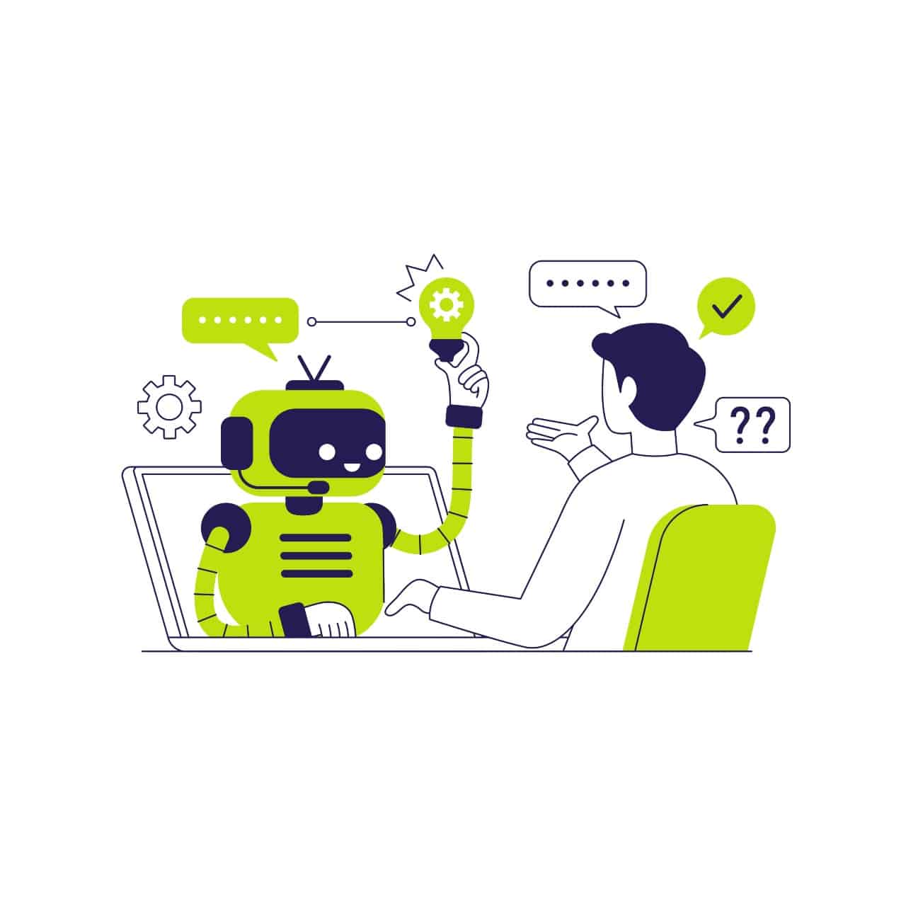 Ai robot helps a human solve a work task with give an idea