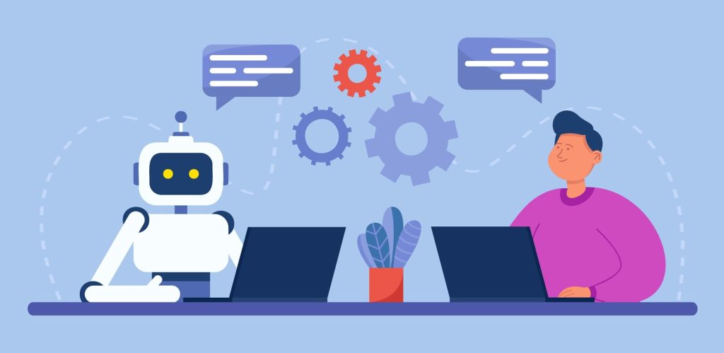 AI Fact-Checking Techniques: Ensuring Accuracy in AI Content 2 Illustration of a robot and human working on a laptop