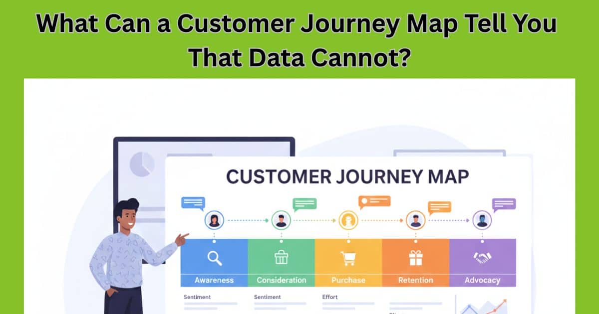 Illustration of a person pointing at a customer journey map