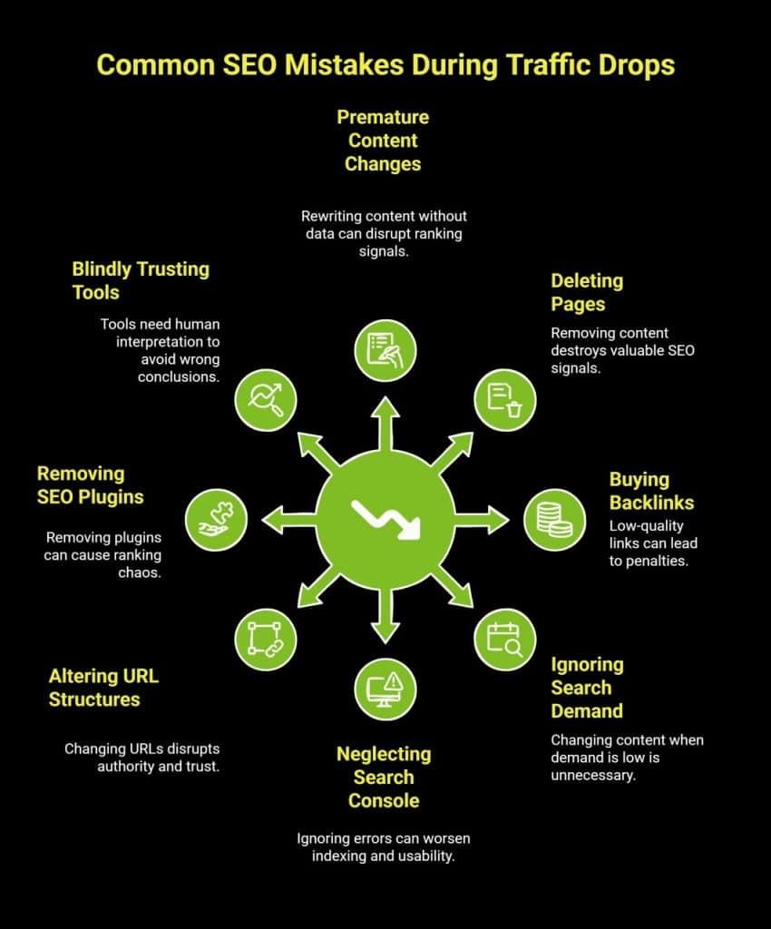 Why Did My Organic Traffic Drop? 10 Key Reasons Explained 2 Infographic on common SEO mistakes during traffic drops