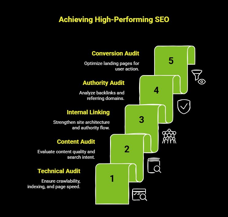 How to Improve SEO Performance Metrics for Better Results? 4 Infographic on How to Perform an SEO Audit That Improves Performance visual selection