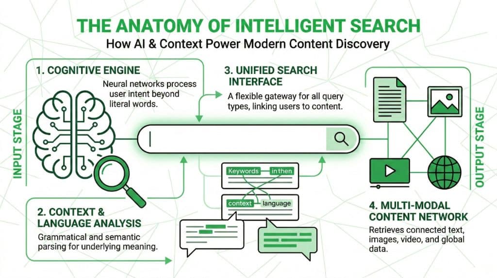 AI and Machine Learning in SEO: Invisible Engine, Modern Rankings 1 Infographic showcasing the anatomy of Intelligent search