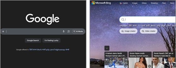 Google interface vs Bing Interface