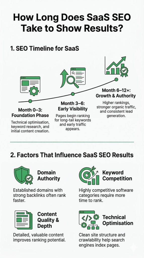 Infographic on how long does SaaS SEO take to show results