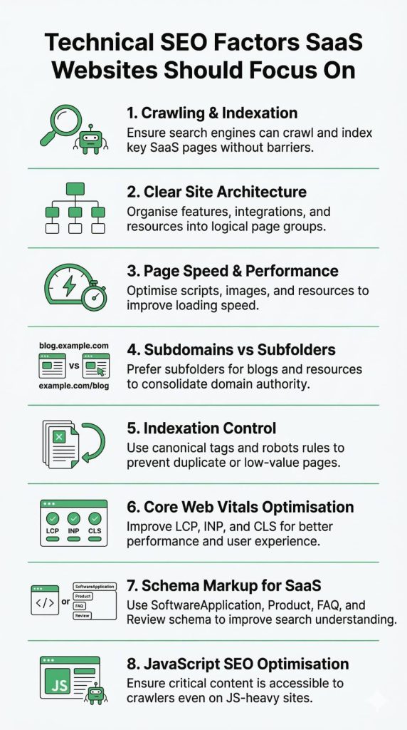 Infographic on technical seo factors SaaS websites should focus on