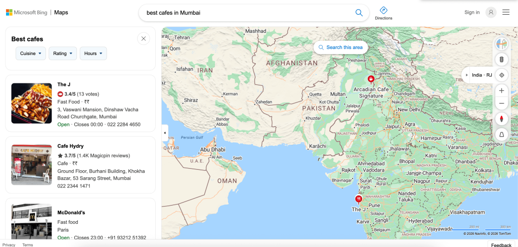 Maps in Bing