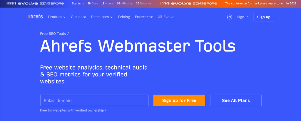 Screenshot of Ahrefs Webmaster Tools
