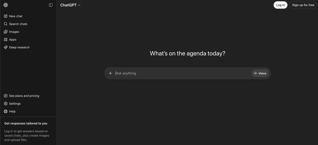 Screenshot of ChatGPT