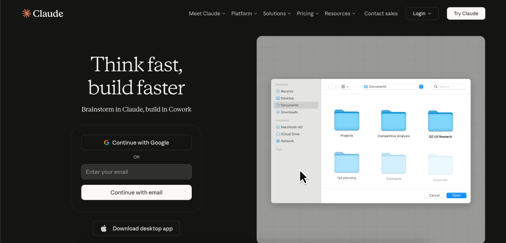 Screenshot of Claude home page