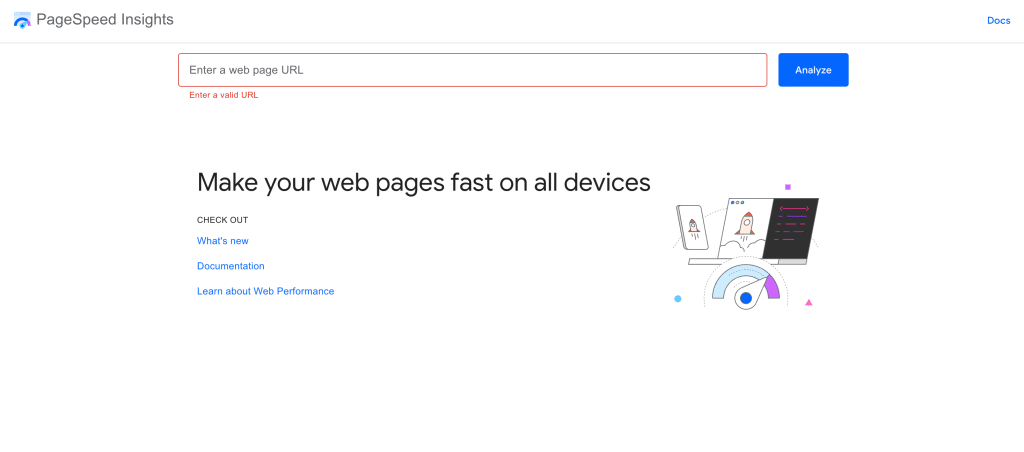 Screenshot of Page Speed Insights