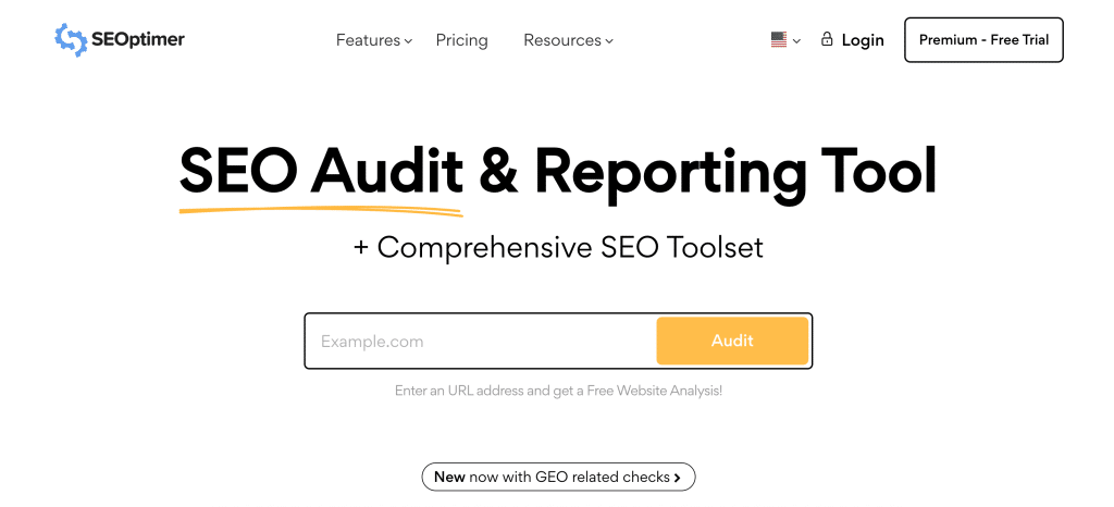 Screenshot of SEOptimer page