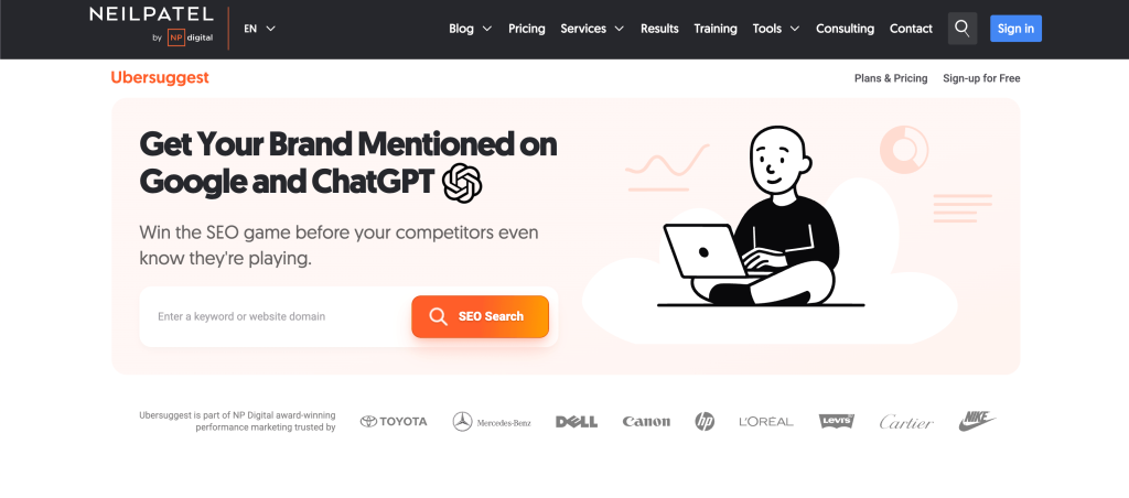 Screenshot of Ubersuggest page