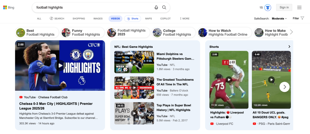 Video search in Bing