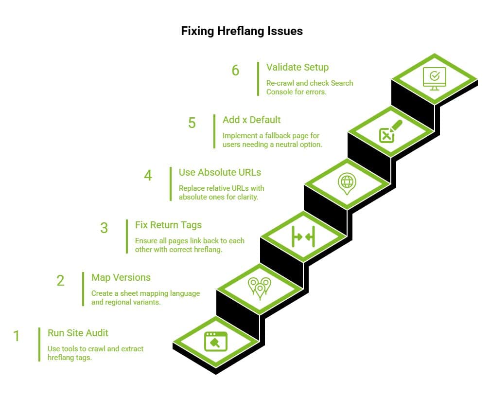 What Is The x Default Hreflang Tag in SEO? 14 Infographic on How Can You Fix Hreflang Issues Step by Step visual selection